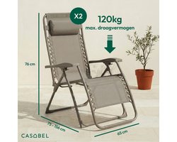 CASABEL Zero Gravity Stoel Inklapbaar, 2 Stuks, Relaxstoelen met Kussen, Tuinstoelen van Roestvrij Staal en Textilene, taupe