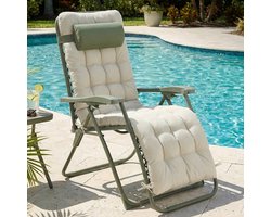 CASABEL Zero Gravity Stoel Inklapbaar, Comfortabele Relaxstoel met Kussen, Tuinligstoel van Roestvrij Staal en Textilene, Saliegroen