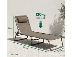 CASABEL Zonnebed Opvouwbaar, 2‑delige Set, Ligstoel Tuin Weerbestendig en Comfortabel, Staal en Textilene Bekleding, taupe