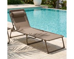 CASABEL Zonnebed Opvouwbaar, Ligbed Tuin Weerbestendig en Comfortabel, Staal en Textilene Bekleding, taupe