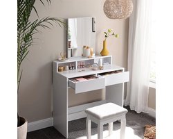 Casabella - Kaptafel met rechthoekige spiegel en 2 lades, cosmetische tafel met 3 open vakken, kaptafel, voor make-up, modern, wit RDT113W01