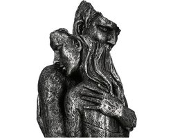 Casablanca Sculptuur ‘Embrace’ XXL – Luxe Liefdespaar in Innige Omhelzing – Polyresin met Antiek Zilver Finish – H50 cm – Romantisch Design Kunstbeeld