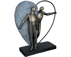 Casablanca Sculptuur ‘Heartbeat’ – Luxe Liefdespaar met Groot Hart – Brons & Steenlook Polyresin – H31 x L28 cm – Romantisch Design Cadeau