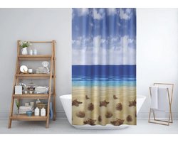 Casabueno - Douchegordijn 180x200 cm - Zee en Schelpen - Badkamer Gordijn - Shower Curtain - Waterdicht - Een stuk - Sneldrogend en Anti Schimmel -Wasbaar en Duurzaam -10019