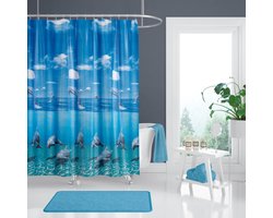 Casabueno Douchegordijn Blauw – 180x200 cm – Modern Waterdicht & Sneldrogend – Anti-Schimmel, Wasbaar, Duurzaam – Douche gordijn