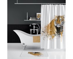 Casabueno Tiger - Douchegordijn Anti schimmel - 180x200 cm - Badkamer Gordijn - Shower Curtain - Waterdicht - Sneldrogend en Anti Schimmel - Wasbaar - Duurzaam