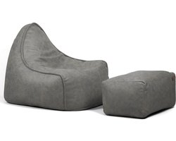 Casacomfy - Chilly Zitzak Set - Zitzak met Voetenbankje - Volwassenen - Cold Brew - Lederlook - Zachtestof