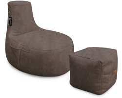 Casacomfy - ModiLounge - Zitzak met Voetenbankje - Volwassenen - Cold Brew - Lederlook - Zachtestof