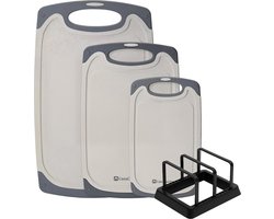CasaCucina Snijplank Kunststof - Wit - 3-delige set - Anti-slip - Handvaten - Met houder - Vaatwasserbestendig - Vlees, Vis, Groente, Fruit