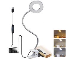 Casalora Bureaulamp LED Dimbaar – LED leeslamp – Met Klem – Opladende USB – 3 Kleurmodi – 40 cm – Zilver