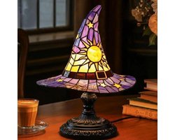 Casalora Halloween Heksenhoed Lamp – Retro Tafellamp met LED Verlichting – USB Oplaadbare Gothic Nachtlamp voor Halloween Decoratie, Slaapkamer en Boekenplank – Paars