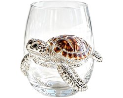Casalora® Handgemaakt 3D Wijnglas zonder Voet – Maritiem Dier Design – Artistiek Drinkglas – Kustdecoratie – Cadeau voor Oceaanliefhebbers – Zeeschildpad