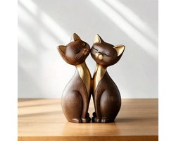 Casalora Houten Kitten Paar Sculptuur Charmante 2D Platte Kat Liefhebber Cadeau Licht en Donker Houtnerf Desktop Entree Woondecoratie