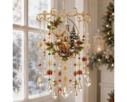 Casalora® Kerst-zonnevanger met windgong – Raamhanger in glas-in-loodstijl – Plat 2D-ornament van acryl – Woondecoratie – Decoratief cadeau voor herfst/winter – Geschikt voor binnen en buiten – Rendier