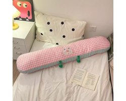 Casalora Lang Kussen 120 cm – Gestreept Lichaamskussen voor Zijslapers – Dopamine Stijl – Rugkussen voor Bed & Bank – Knuffelkussen met Katoenen Hoes & PP Vulling – Roze