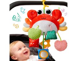 casalora - Montessori Speelgoed vanaf Baby 1 tot 4 jaar - Educatief speelgoed voor baby's - Kinderspeelgoed Onderweg - Baby Speelgoed 0-3-6-12 Maanden - Ophangbaar - Baby-bijtspeeltjes - Baby sensorisch speelgoed - Schattige krab