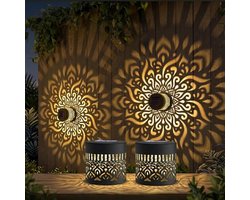 Casalora Solar Mandala Tuinlamp – 1 Stuk – Warmwitte Projectie Buitenverlichting – Waterdichte Metalen Wandlamp – Decoratieve Tuinverlichting