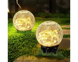 Casalora® Solar Tuinlampen Set van 2 – LED Glazen Bol Buitenlampen – Waterdichte Solar Verlichting – Decoratieve Tuinverlichting 10CM