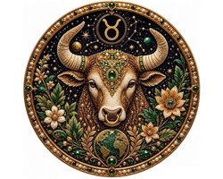Casalora® Stier Sterrenbeeld Parel Diamond Painting – DIY 3D Parel Kunstwerk – Ronde Astrologie Decoratie op Canvas – Creatieve Hobby voor Volwassenen – Sterrenbeeld Wanddecoratie – 20 × 20 cm