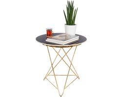 Casamoda Bijzettafel - Salontafel - Gouden Frame - Marmer - Stenen Tafelblad Rond - Zijtafel - L60 x B60 x H61 cm - Zwart