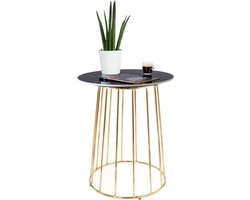 Casamoda Bijzettafel - Salontafel - Gouden Frame - Marmer - Stenen Tafelblad Rond - Zijtafel - L60 x B60 x H70 cm - Zwart