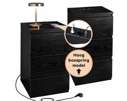 Casamoda Extra Hoge Nachtkastjes set van 2 voor Boxspring - H70 x B40 x D35 cm - 3 Lades - Stopcontact met 1x USB-C en 1x USB-A - Draagkracht 45 kg - Moderne Bijzettafel - Zwart