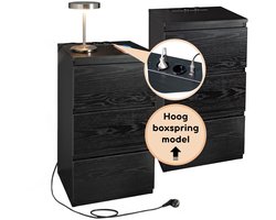 Casamoda Hoge Nachtkastjes set van 2 voor Boxspring - H70 x B40 x D35 cm - 3 Lades - Stopcontact en USB - Draagkracht 45 kg - Moderne Bijzettafel - Zwart