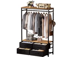 Casamoda Kledingkast met Laden - 100 x 40 x180 cm - Kledingrek - 4 grote lades - 4 haken en 1 kledingstang - Draagkracht 150 kg - Garderobekast - Kapstok - Goud Eiken/Zwart