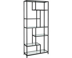 CASAMODA Moderne Wandkast - H180 x B80 x D30 cm - Stalen Frame - Staande Boekenkast - Vakkenkast - Opbergkast - Kantelbeveiliging - Draagvermogen 40 kg - Glas en Staal - Zwart