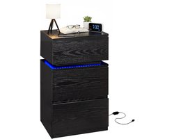 Casamoda Nachtkastje - H55 x B40 x D35 cm - 3 Lades - Verstelbare RGB LED-Verlichting Alle Kleuren - Draagkracht 110 kg - Modern Bijzettafel - Zwart