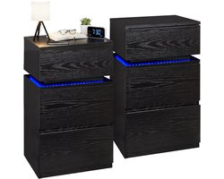 Casamoda Nachtkastjes set van 2 - H55 x B40 x D35 cm - 3 Lades - Verstelbare RGB LED-Verlichting Alle Kleuren - Draagkracht 110 kg - Modern Bijzettafel - Zwart