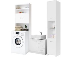 Casaria Badkamermeubels Set - Wastafelonderkast Hoge Kast Wasmachinekast -Wit