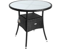 Casaria Bijzettafel - Rond 80cm Weerbestendig Polyrattan - Zwart