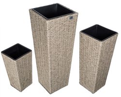 Casaria Bloempotten - Polyrattan Set van 3 Stuks - Crème