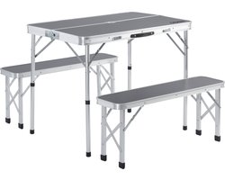 Casaria Campingtafel Aluminium – Incl. 2 Banken/Inklapbaar - Grijs