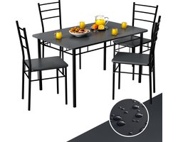 Casaria Eetkamerset Leo - 1x Eettafel 4x Stoel - Antraciet