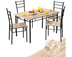 Casaria Eetkamerset Leo - 1x Eettafel 4x Stoel - Lichte Eik