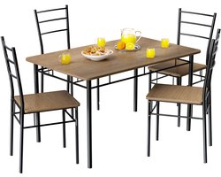 Casaria Eetkamerset Leo - Tafel 4x Stoel 5 delig 110x70x75cm - Bruin