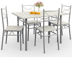 Casaria Eettafel Set 5 delige -Eettafel + 4 stoelen - Wit