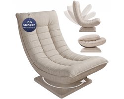 Casaria Fauteuil - Verstelbaar en Inklapbaar 60x105x87 cm - Creme