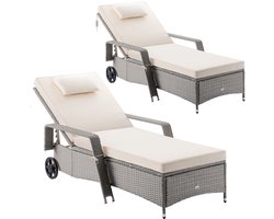 Casaria Ligbed - Set van 2 Kunststof 193x90x43cm - Crème