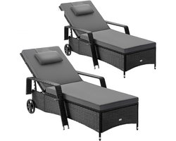 Casaria Ligbed - Set van 2 Kunststof 193x90x43cm - Zwart/Antraciet