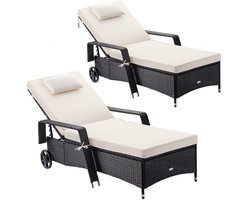 Casaria Ligbed - Set van 2 Kunststof 193x90x43cm - Zwart/Crème