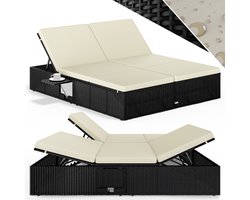 Casaria Ligbed - Tweepersoons Polyrattan 200x160cm Verstelbaar - Zwart