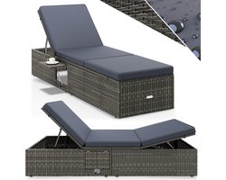 Casaria Ligbed - Verstelbaar Klaptafel Polyrattan 200x58 - Antraciet