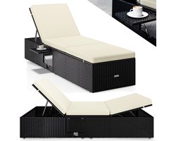 Casaria Ligbed - Verstelbaar Klaptafel Polyrattan 200x58 - Zwart Crème