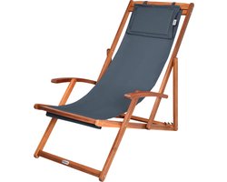Casaria Ligstoel Acaciahout – Opvouwbaar tot 160kg – Antraciet