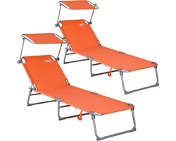 Casaria Ligstoel Hawai – 2 Stuks /4 Standen UV-Bestendig – Oranje