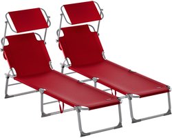 Casaria Ligstoel Hawai – 2 Stuks /4 Standen UV-Bestendig – Rood