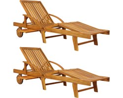 Casaria Ligstoel Tami Sun 2 Stuks – Acaciahout op Wielen - Bruin